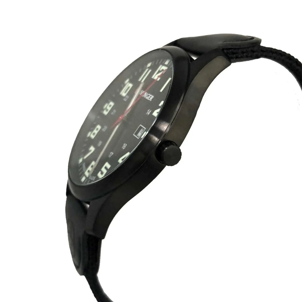 View Of Crown Facing Side Of Wenger 01.1441.114 Stainless Steel Watch Display Model Condition