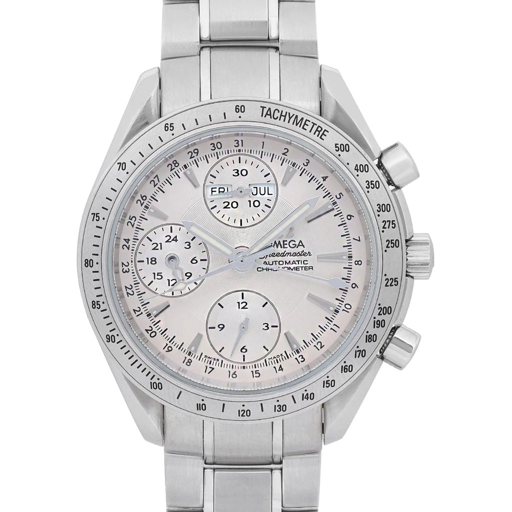 Up Close Front Facing Picture Of OMEGA 3221.30.00 Stainless Steel Watch Pre Owned Condition