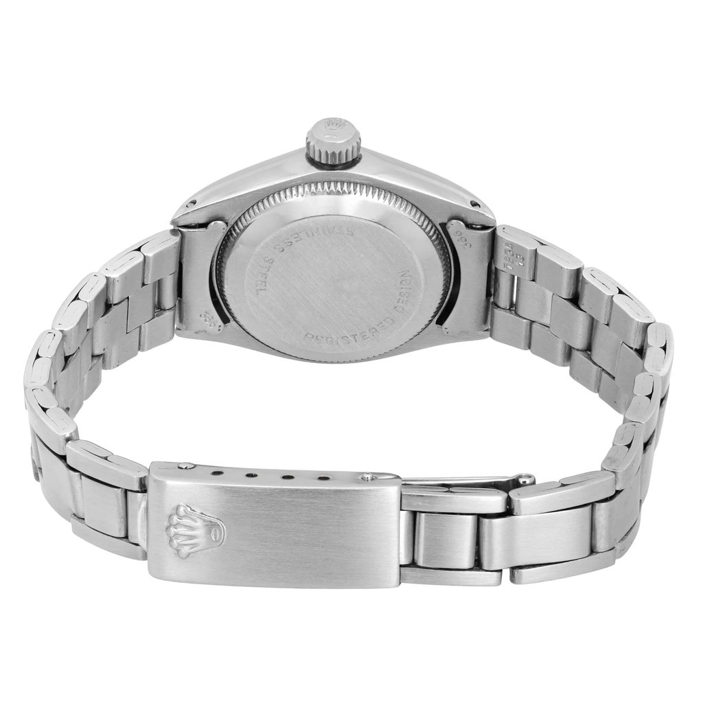 Back View Of Solid Back Case And Closed Stainless Steel Band Of Rolex 6917 Watch Pre Owned Condition