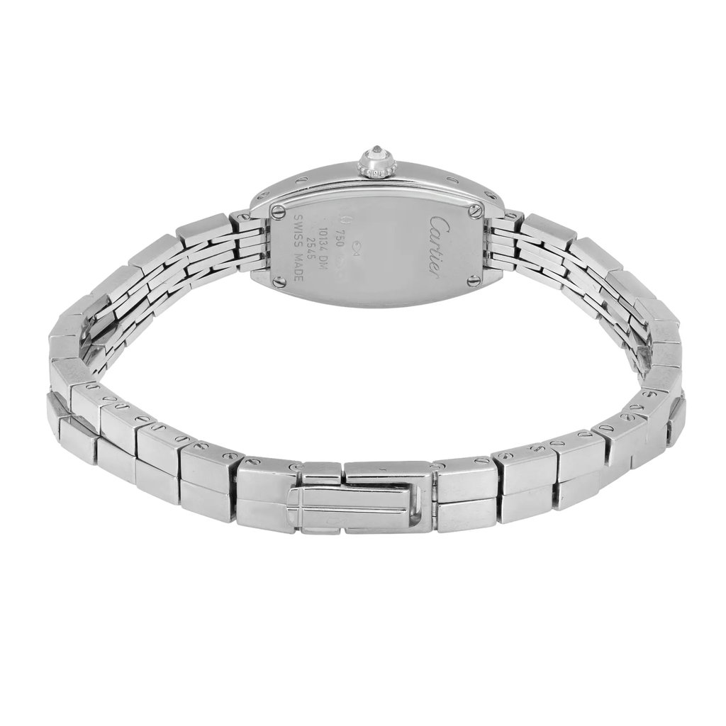Back View Of Screwback Back Case And Open White Gold Band Of Cartier WJ2002W3 Watch Pre Owned Condition