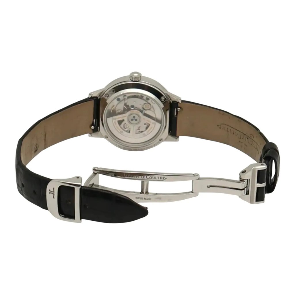 Back View Of Exhibition Back Case And Open Leather Band Of Jaeger-LeCoultre Q3468421 Watch Pre Owned Condition