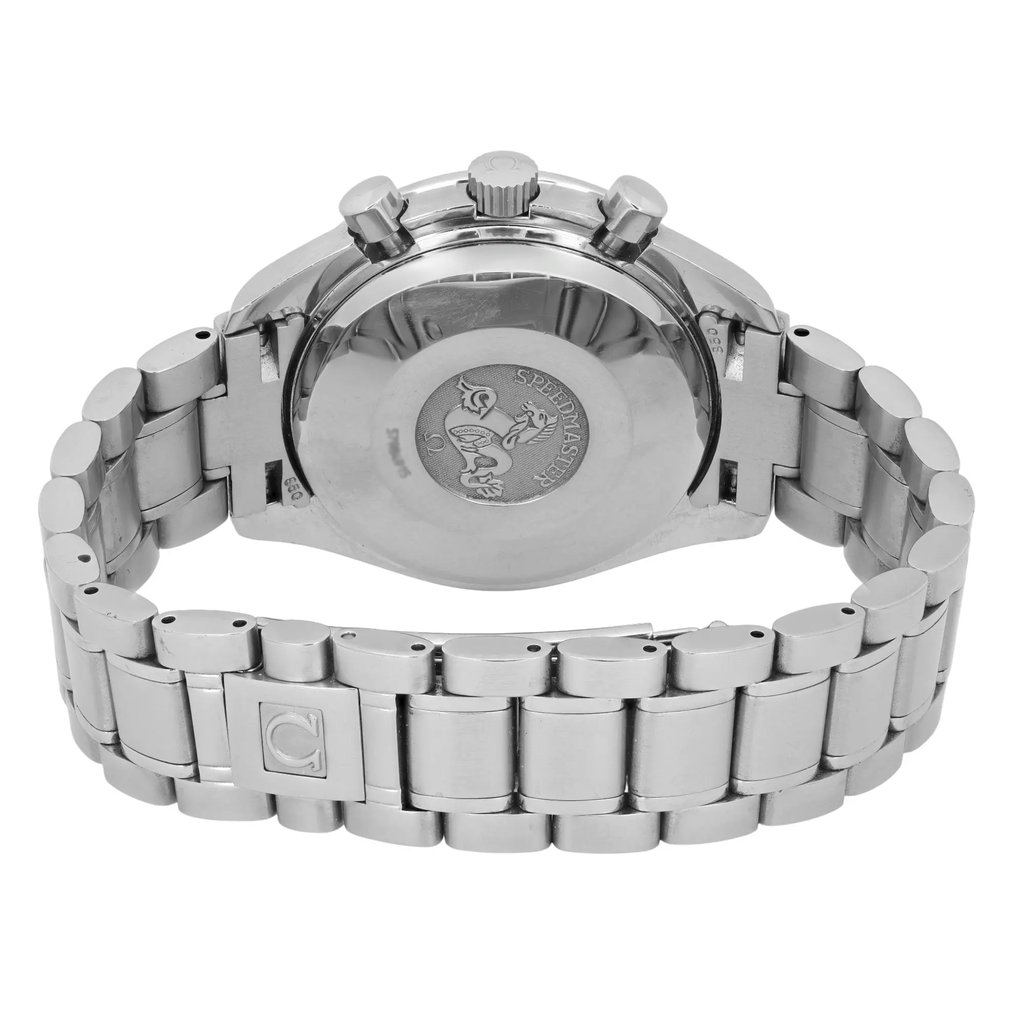 Back View Of Screwback Back Case And Closed Stainless Steel Band Of OMEGA 3523.30.00 Watch Pre Owned Condition