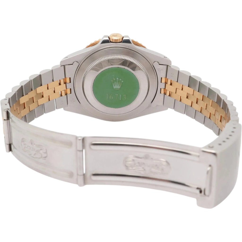 Back View Of Solid Back Case And Open Stainless Steel,Yellow Gold Band Of Rolex 16713 Watch Pre Owned Condition