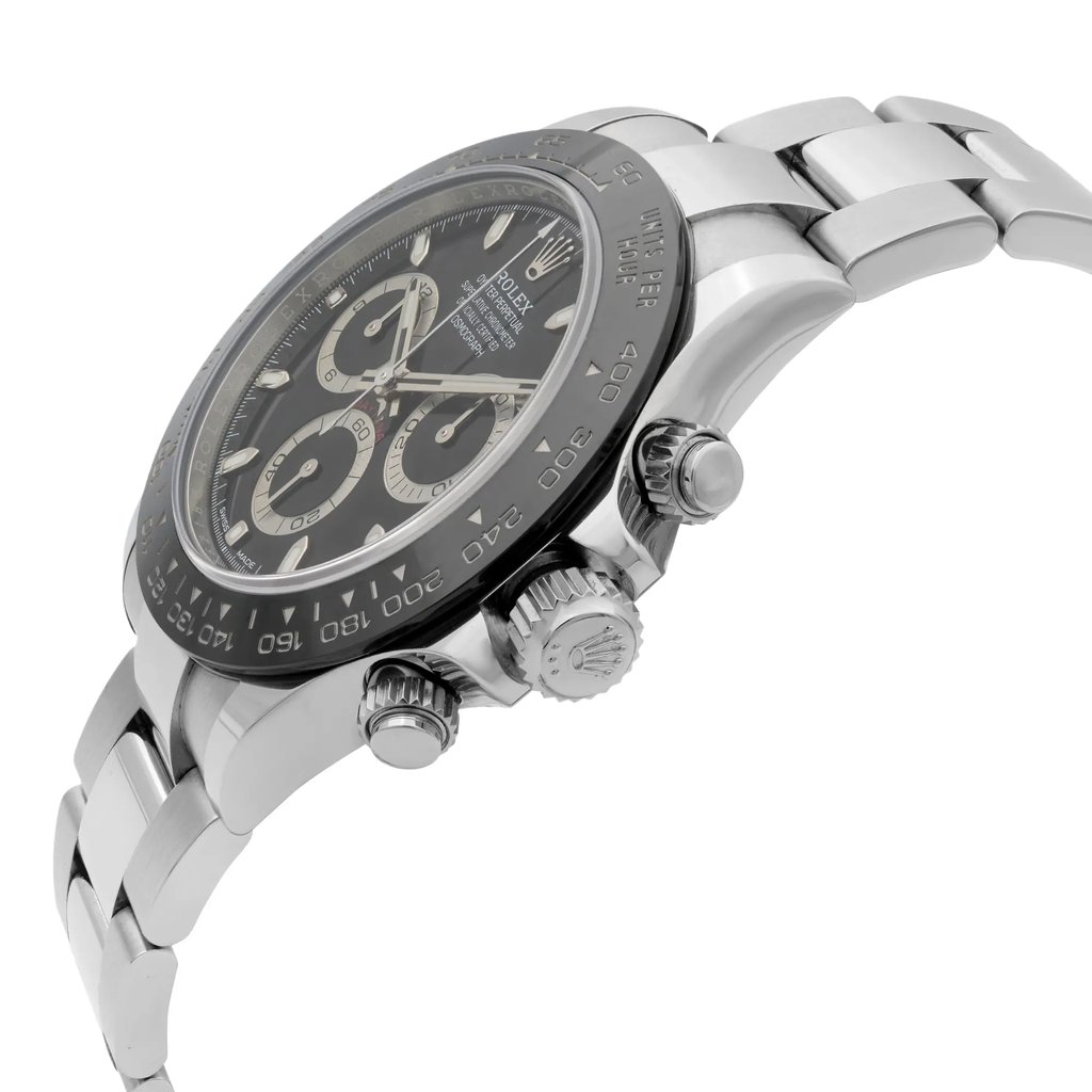 View Of Crown Facing Side Of Rolex 116500LN Stainless Steel Watch Pre Owned Condition