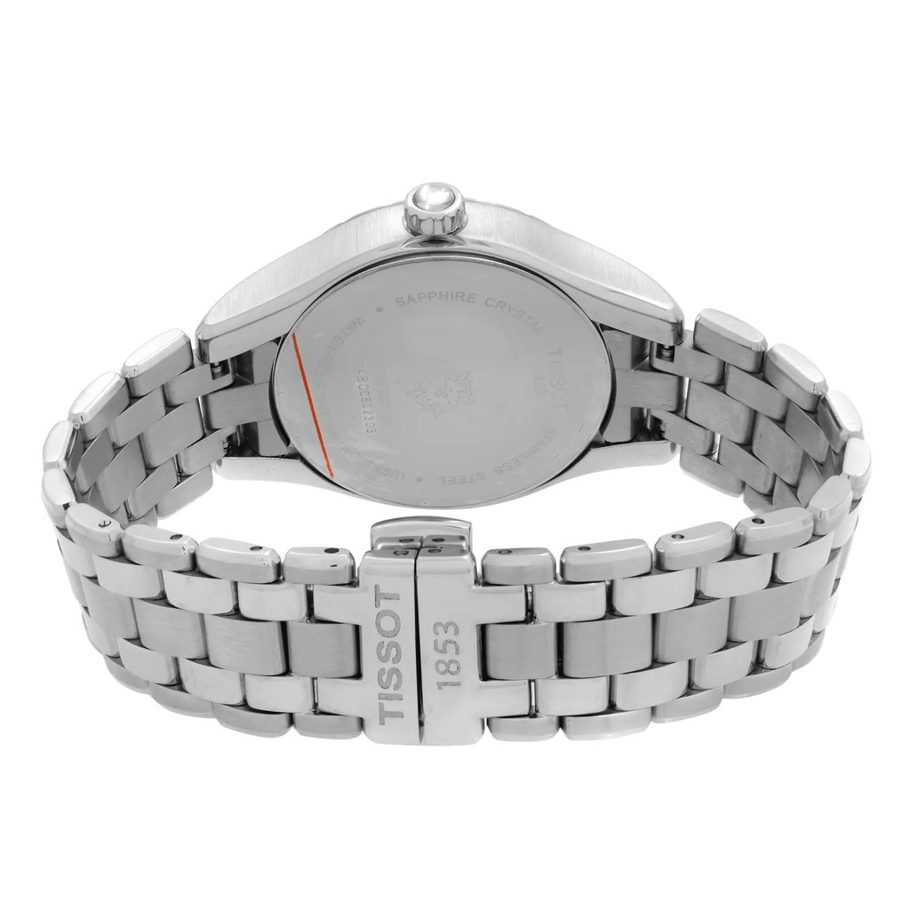 Back View Of Solid Back Case And Closed Stainless Steel Band Of Tissot T072.210.11.118.00 Watch Unworn Condition