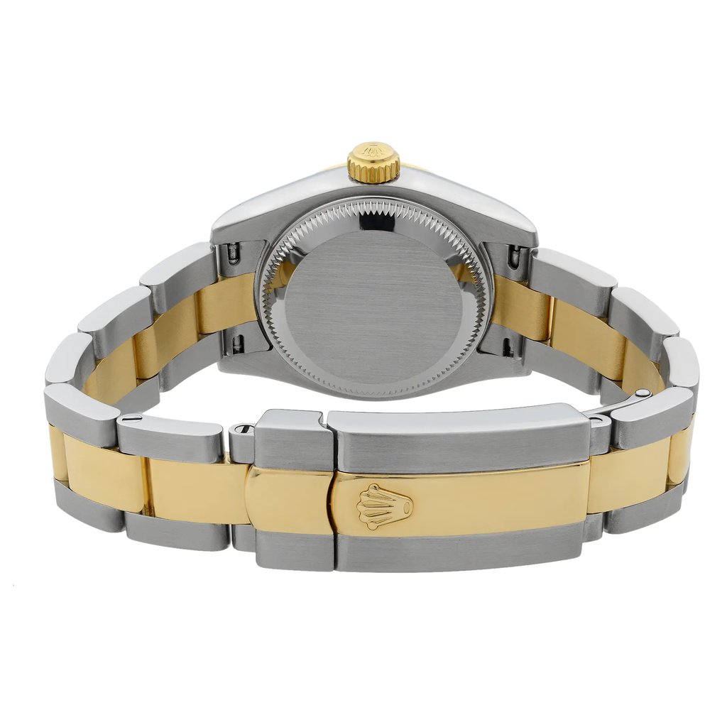 Back View Of Screwback Back Case And Closed Stainless Steel Band Of Rolex 179163 Watch Pre Owned Condition