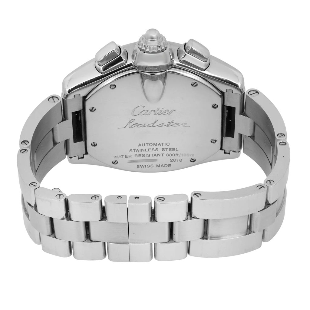 Back View Of Screwback Back Case And Closed Stainless Steel Band Of Cartier W62007X6 Watch Pre Owned Condition