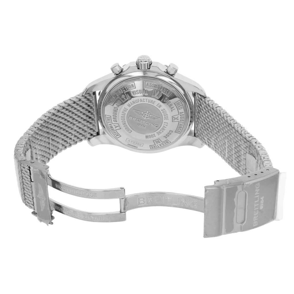 Back View Of {Caseback} Back Case And Open Stainless Steel Band Of Breitling A2336035-F555-152A Watch Display Model Condition