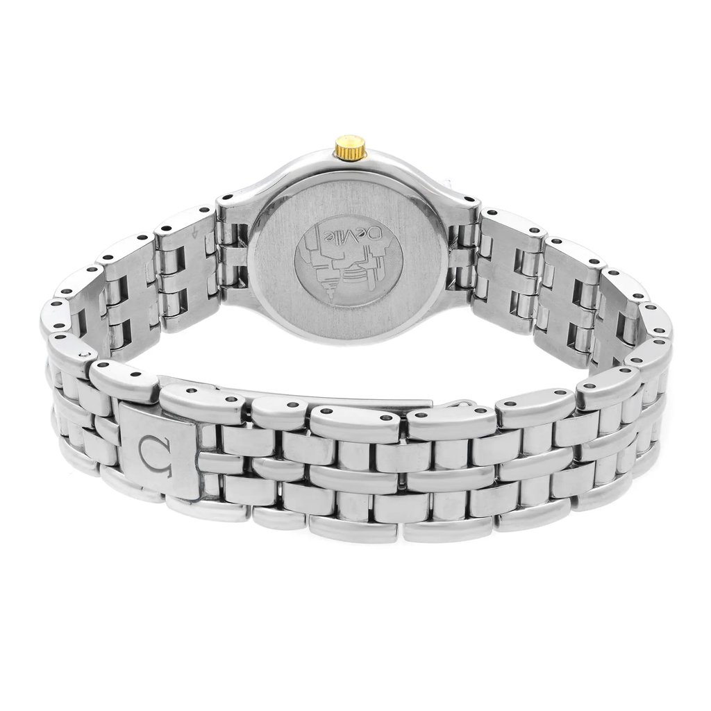 Back View Of {Caseback} Back Case And Closed Stainless Steel Band Of OMEGA 595.0101 Watch Pre Owned Condition