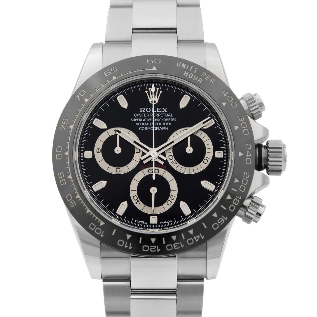 Up Close Front Facing Picture Of Rolex 116500LN Stainless Steel Watch Pre Owned Condition