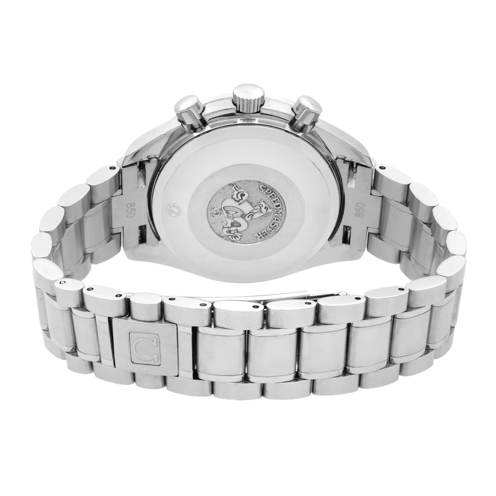 Back View Of {Caseback} Back Case And Closed Stainless Steel Band Of OMEGA 3515.20.00 Watch Pre Owned Condition