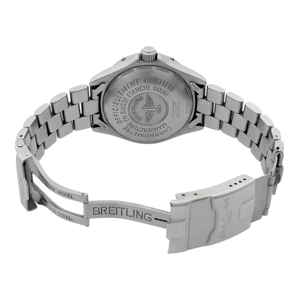 Back View Of {Caseback} Back Case And Open Stainless Steel Band Of Breitling A17345 Watch Unworn Condition