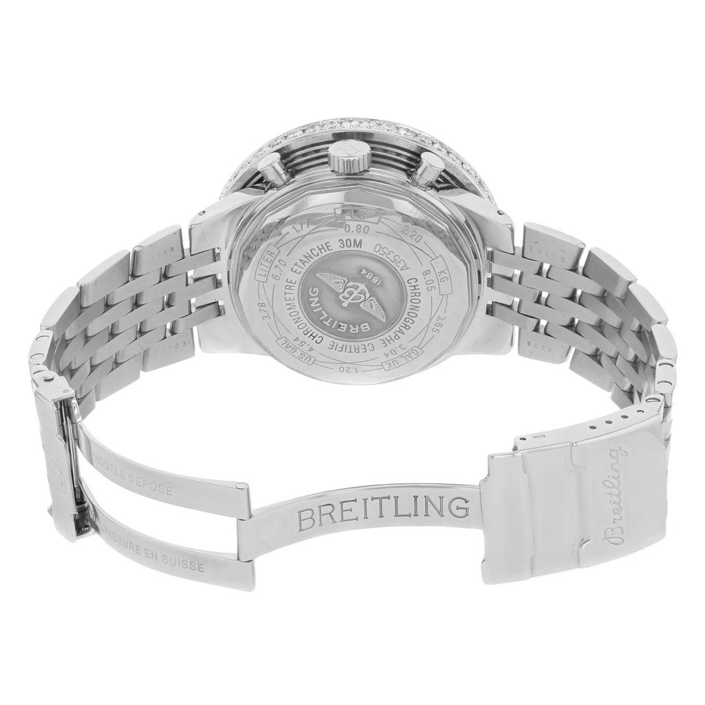 Back View Of {Caseback} Back Case And Open Stainless Steel Band Of Breitling A35350 Watch Pre Owned Condition