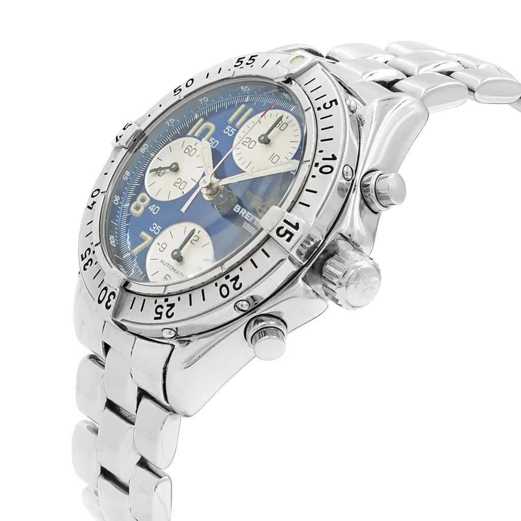 View Of Crown Facing Side Of Breitling A13035.1 Stainless Steel Watch Pre Owned Condition