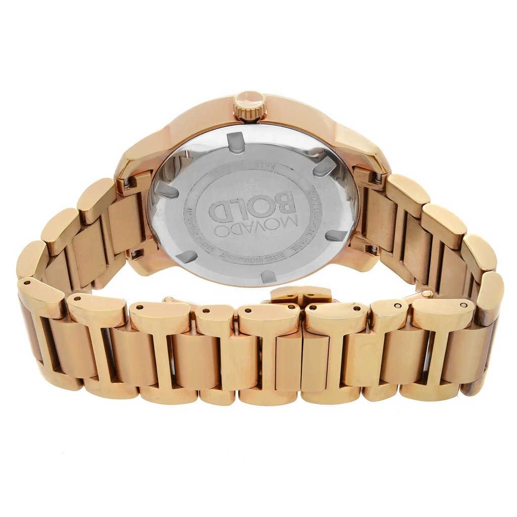 Back View Of Solid Back Case And Closed Stainless Steel Band Of Movado 3600199 Watch Pre Owned Condition