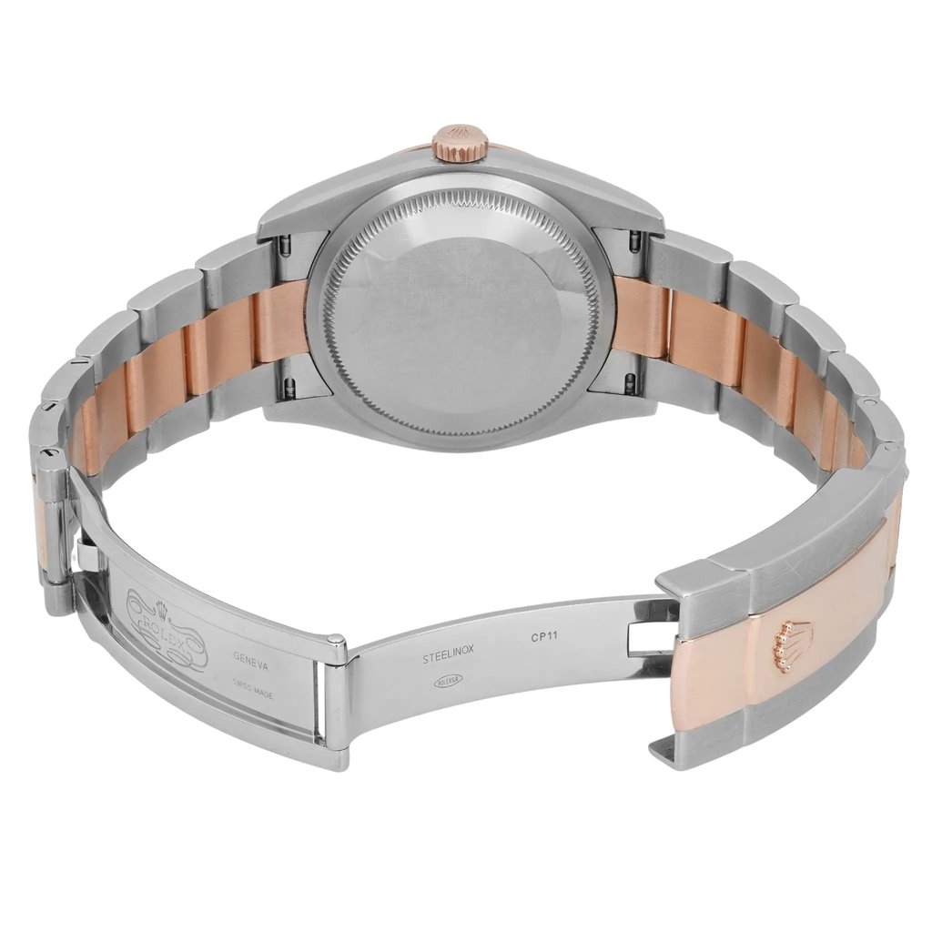 Back View Of Screwback Back Case And Open Stainless Steel,Rose Gold Band Of Rolex 126231 Watch Pre Owned Condition
