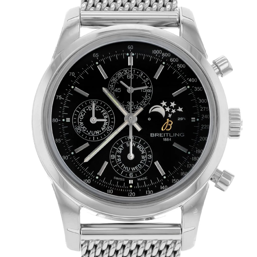 Up Close Front Facing Picture Of Breitling A1931012/BB68-154A Stainless Steel Watch Display Model Condition