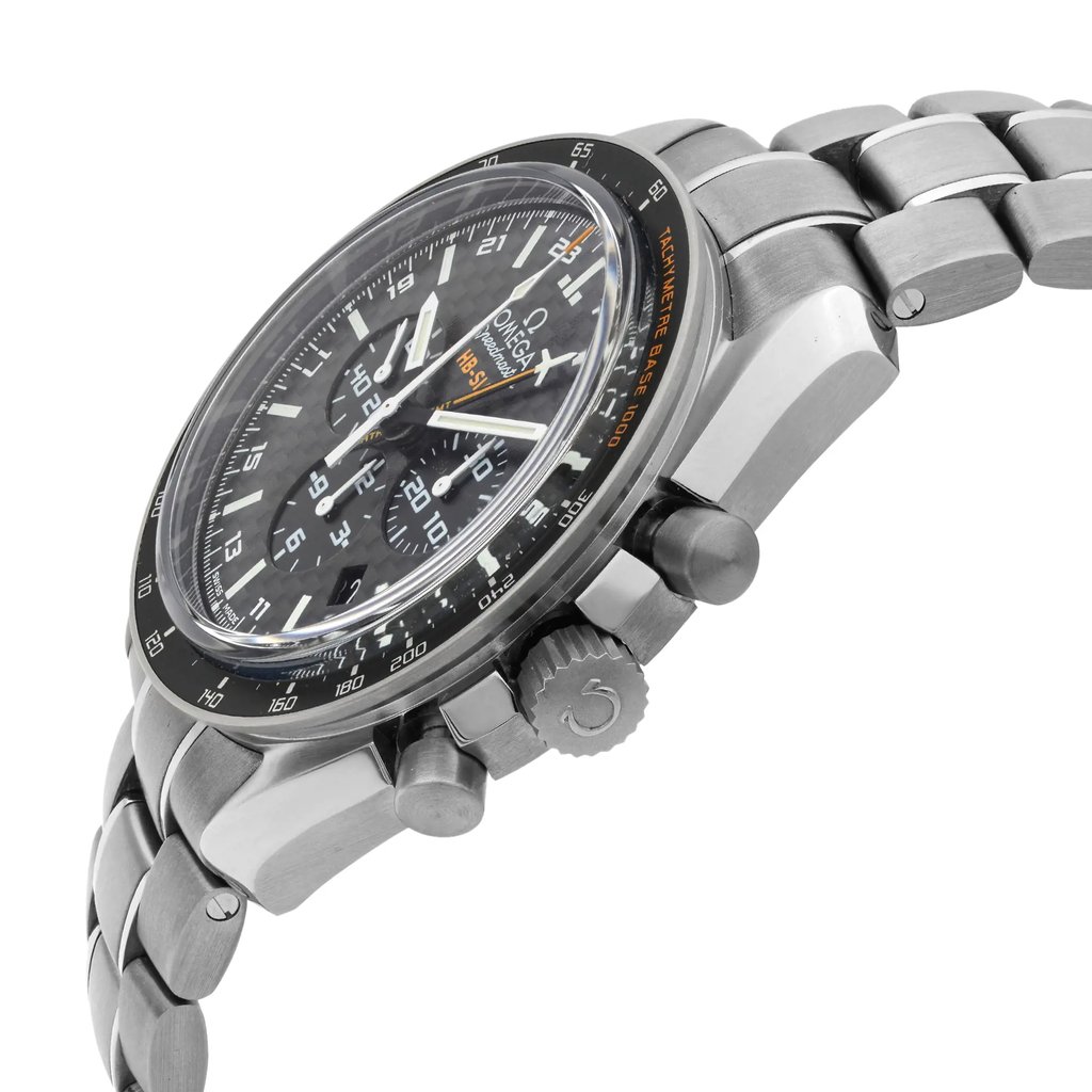 View Of Crown Facing Side Of OMEGA 321.90.44.52.01.001 Titanium Watch New With Defects Condition