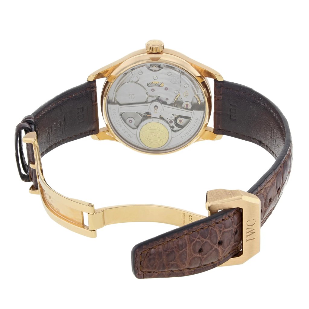 Back View Of {Caseback} Back Case And Open Leather Band Of IWC IW500118 Watch Pre Owned Condition