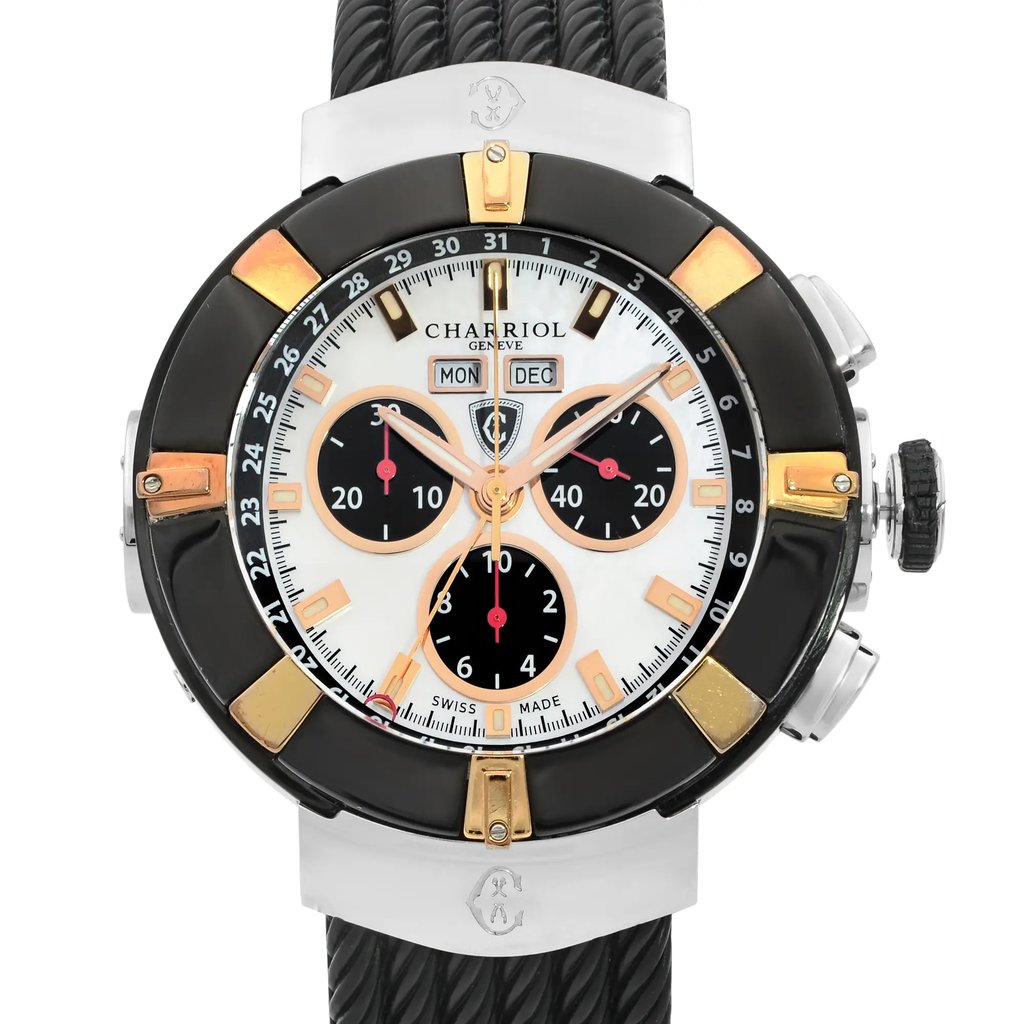 Up Close Front Facing Picture Of Charriol C44P.173.003 Stainless Steel Watch Pre Owned Condition