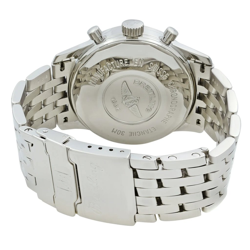 Back View Of Solid Back Case And Closed Stainless Steel Band Of Breitling A13024.1 Watch Pre Owned Condition