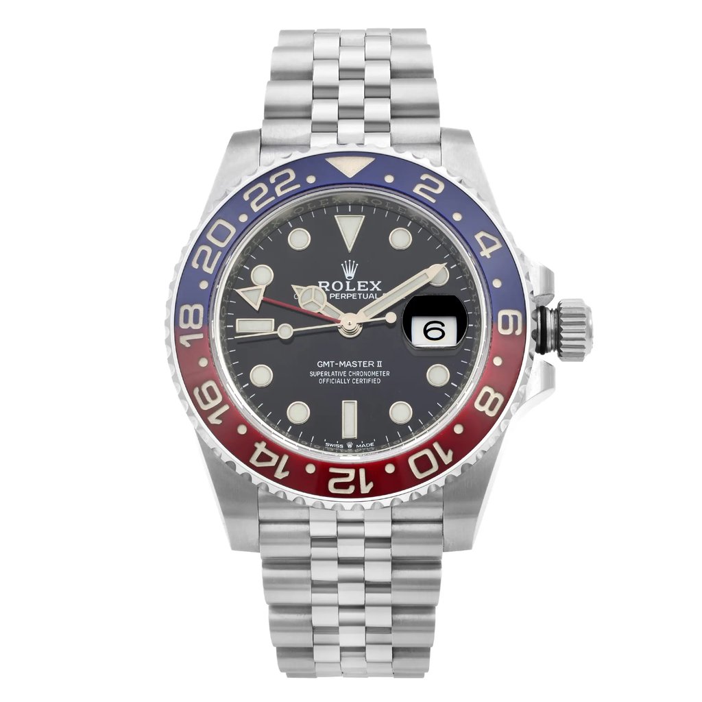 Front Full View Of Rolex 126710BLRO Stainless Steel Watch Display Model Condition Excellent