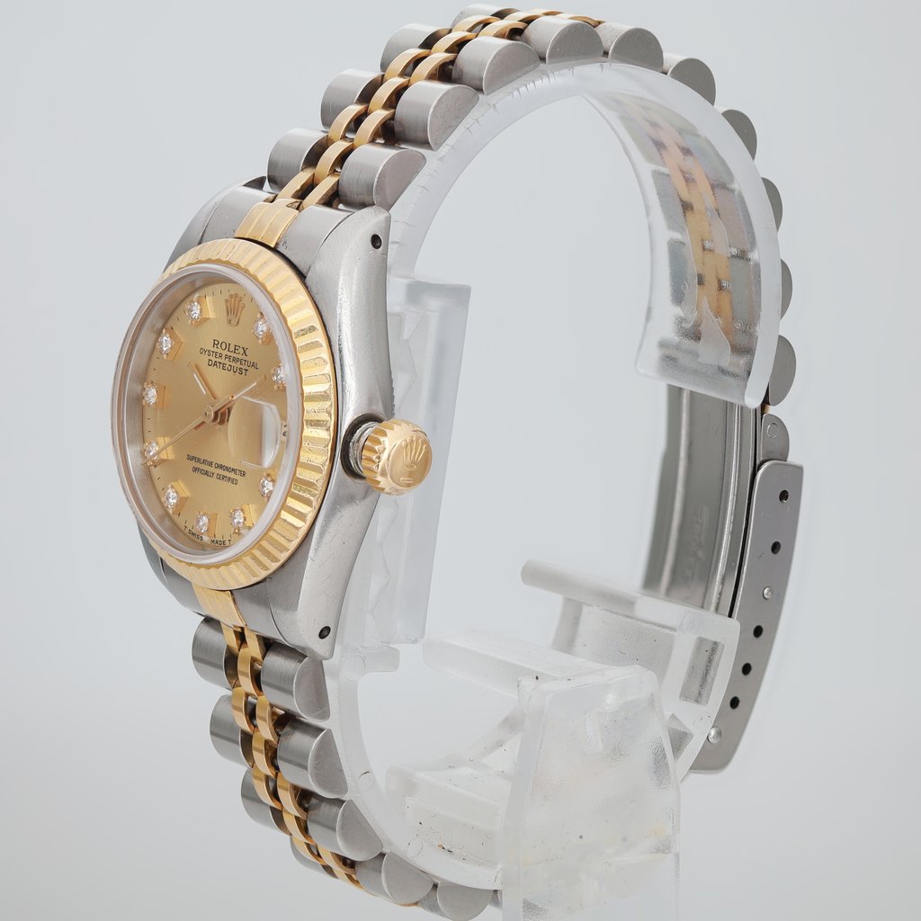 View Of Crown Facing Side Of Rolex 69173 Stainless Steel Watch Pre Owned Condition