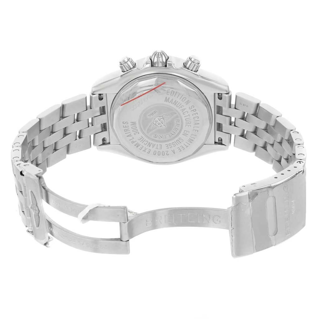 Back View Of {Caseback} Back Case And Open Stainless Steel Band Of Breitling A4436010/BB71-379A Watch Display Model Condition
