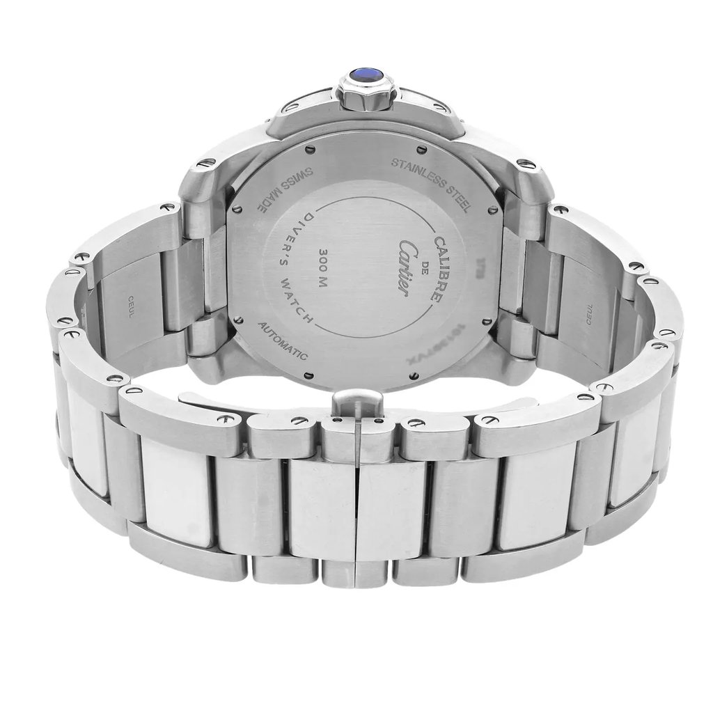 Back View Of {Caseback} Back Case And Closed Stainless Steel Band Of Cartier W7100057 Watch Pre Owned Condition