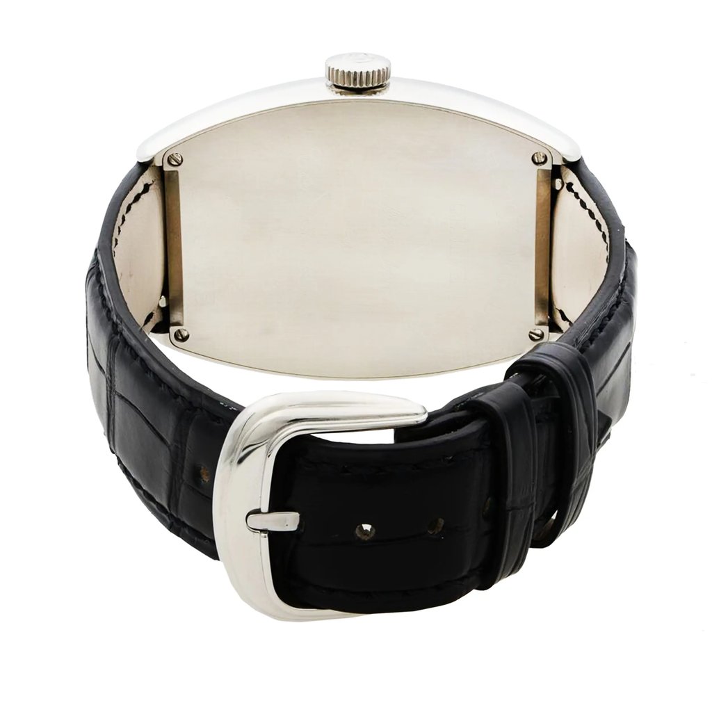 Back View Of {Caseback} Back Case And Closed Leather Band Of Franck Muller 6850MB Watch Unworn Condition