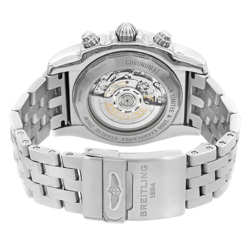 Back View Of {Caseback} Back Case And Closed Stainless Steel Band Of Breitling AB041210/BB48-384A Watch Pre Owned Condition