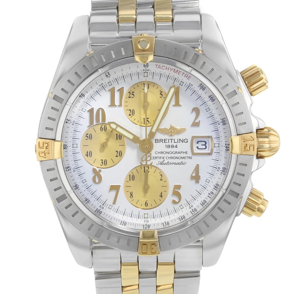 Up Close Front Facing Picture Of Breitling B13356 Stainless Steel Watch Pre Owned Condition