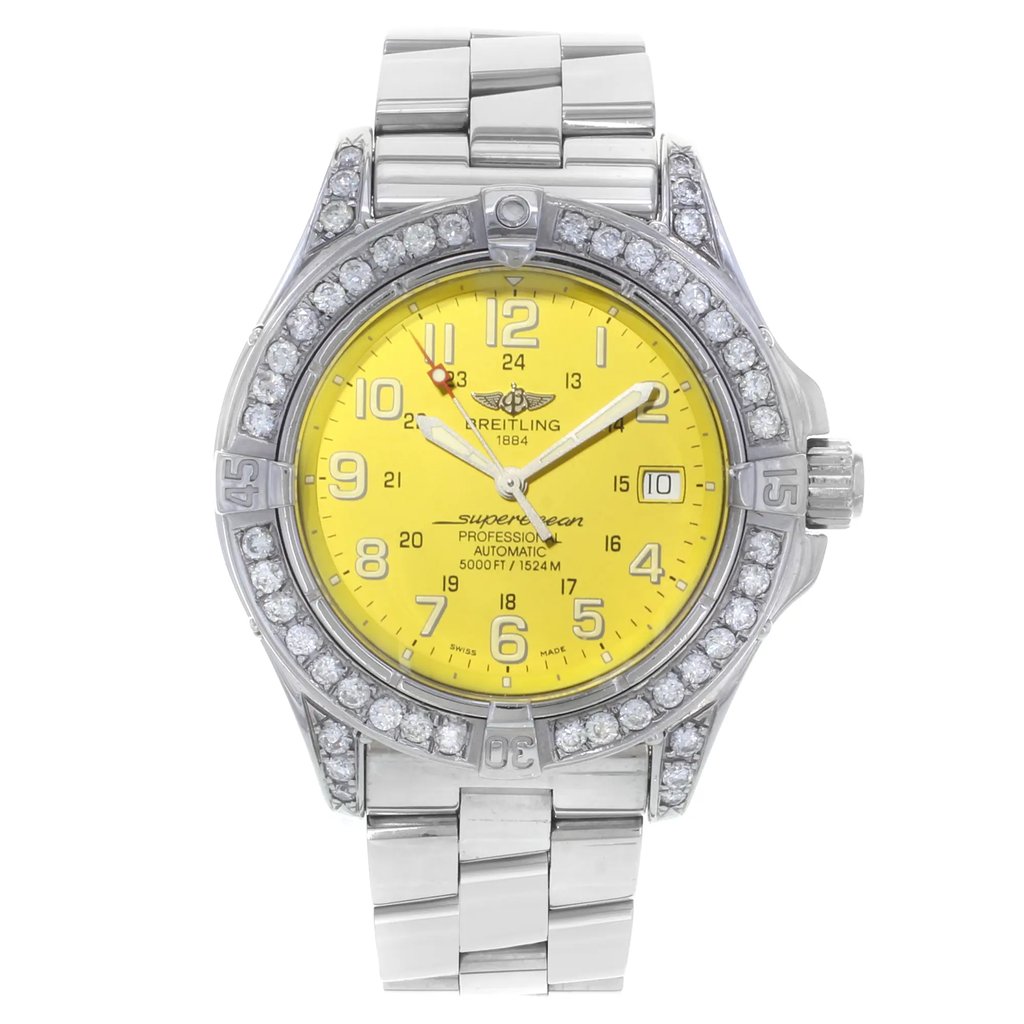 Front Full View Of Breitling A17360 Stainless Steel Watch Pre Owned Condition {Product Condition}