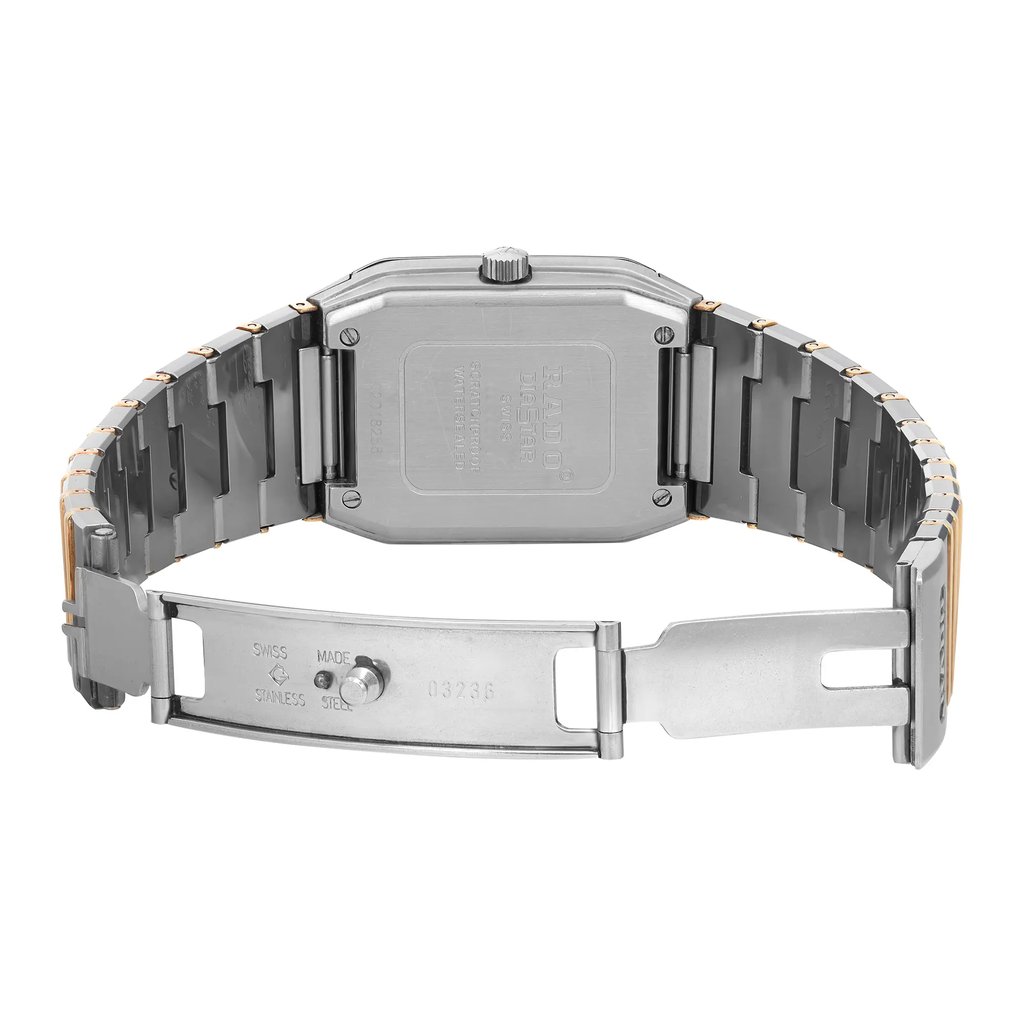 Back View Of Screwback Back Case And Open Ceramic,Stainless Steel Band Of Rado 193.0365.3 Watch Pre Owned Condition