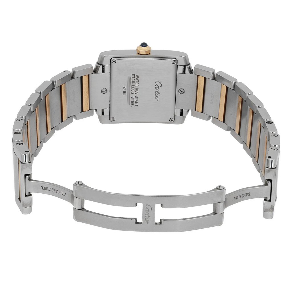Back View Of Screwback Back Case And Open Stainless Steel,Gold Band Of Cartier W51012Q4 Watch Pre Owned Condition