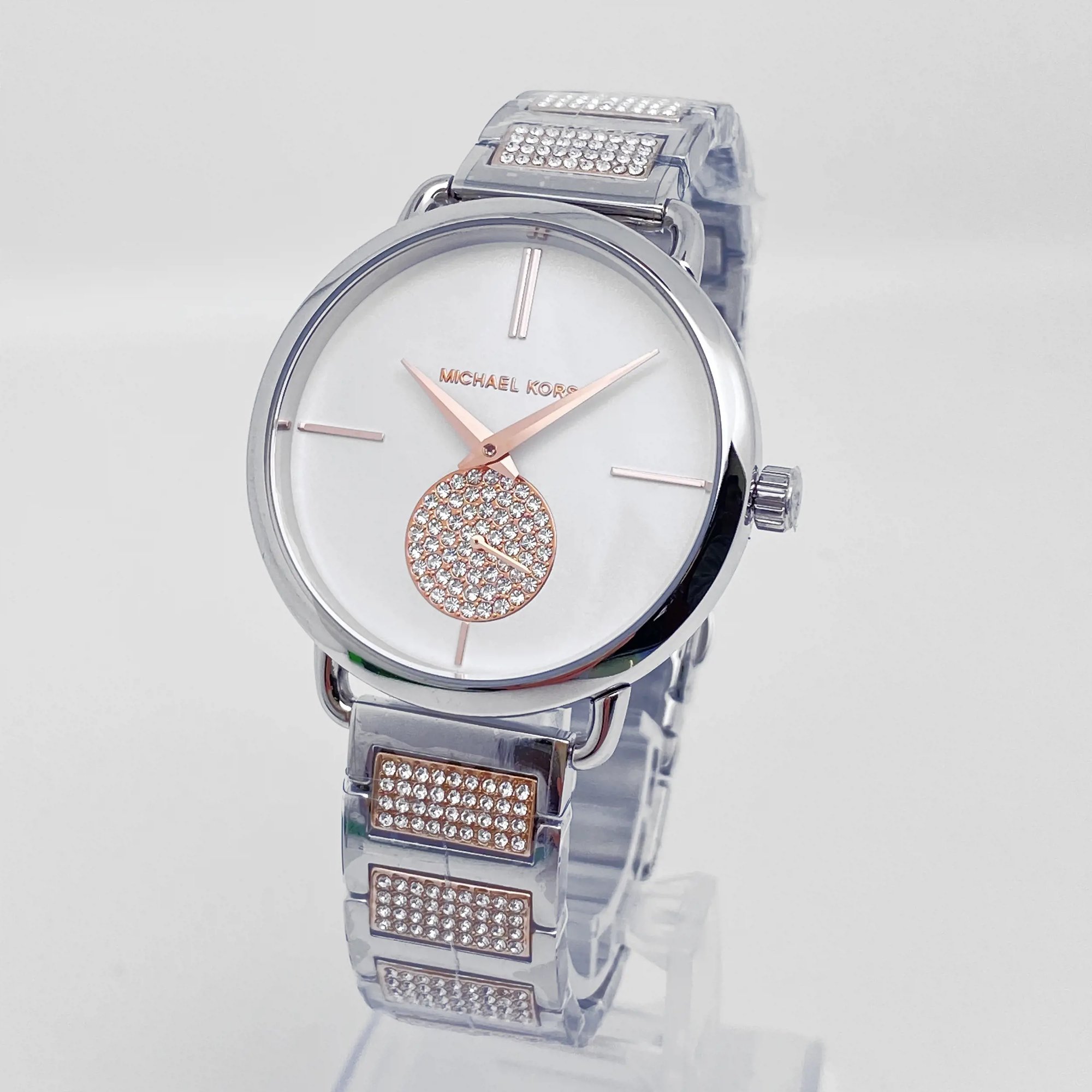 View Of Crown Facing Side Of Michael Kors Watches MK4352 Stainless Steel Watch Pre Owned Condition