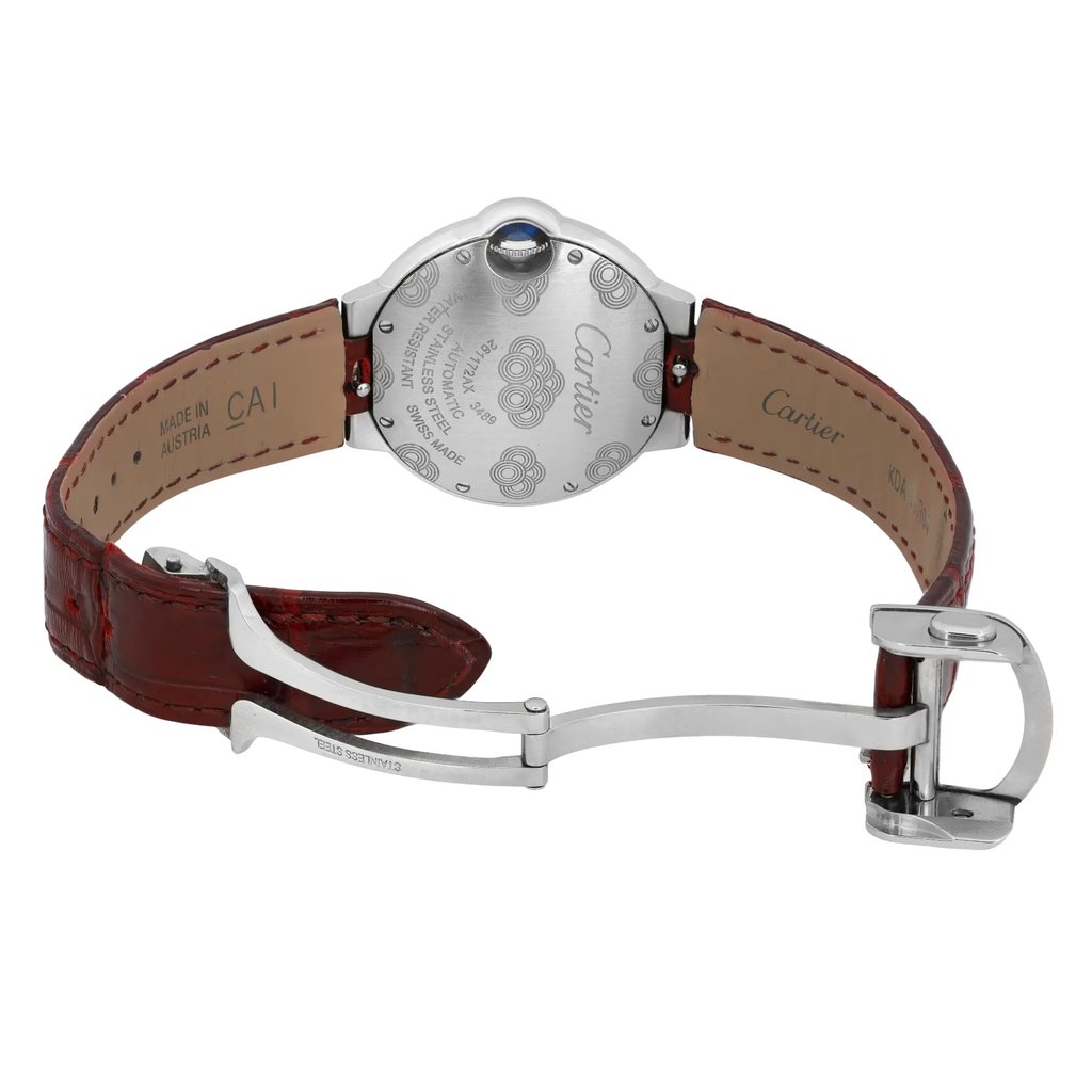 Back View Of Screwback Back Case And Open Leather Band Of Cartier W4BB0027 Watch Pre Owned Condition