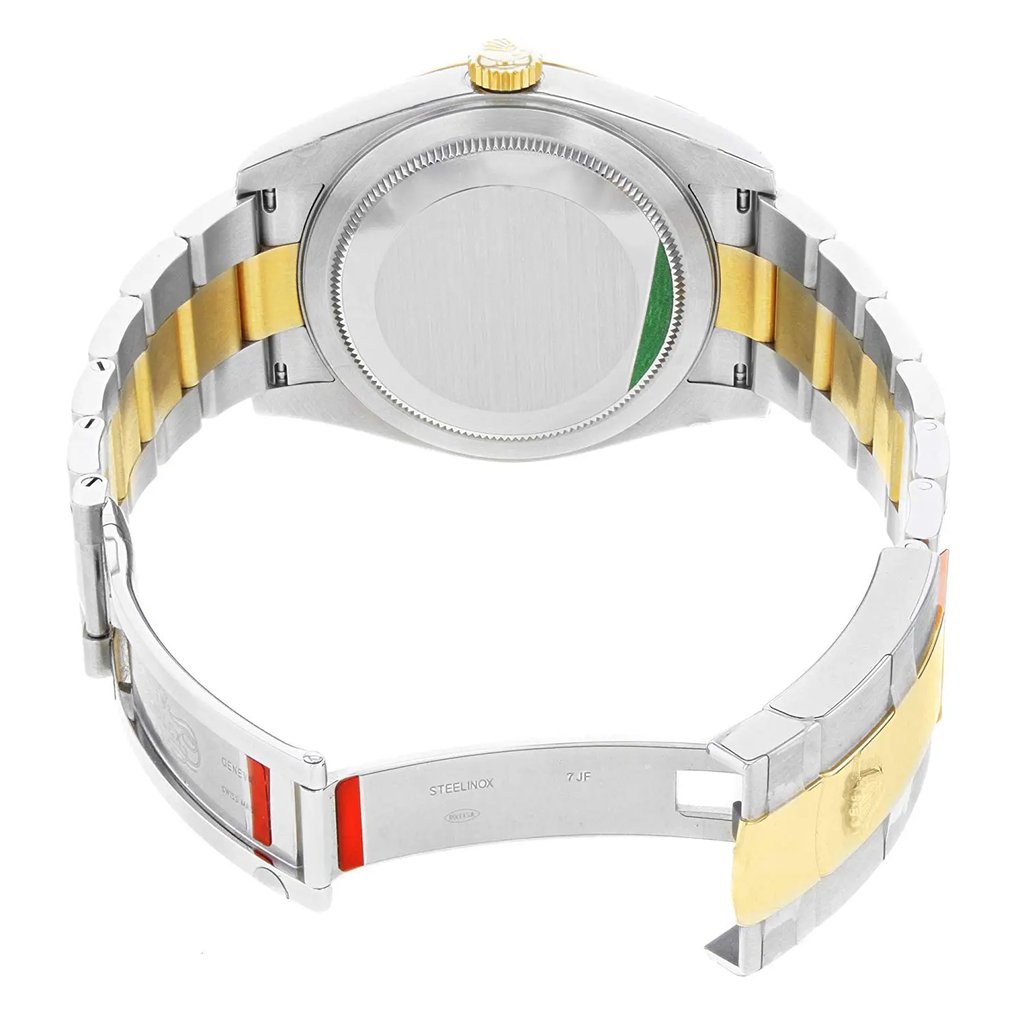 Back View Of {Caseback} Back Case And Open Stainless and Solid Gold Band Of Rolex 326933 Watch Unworn Condition