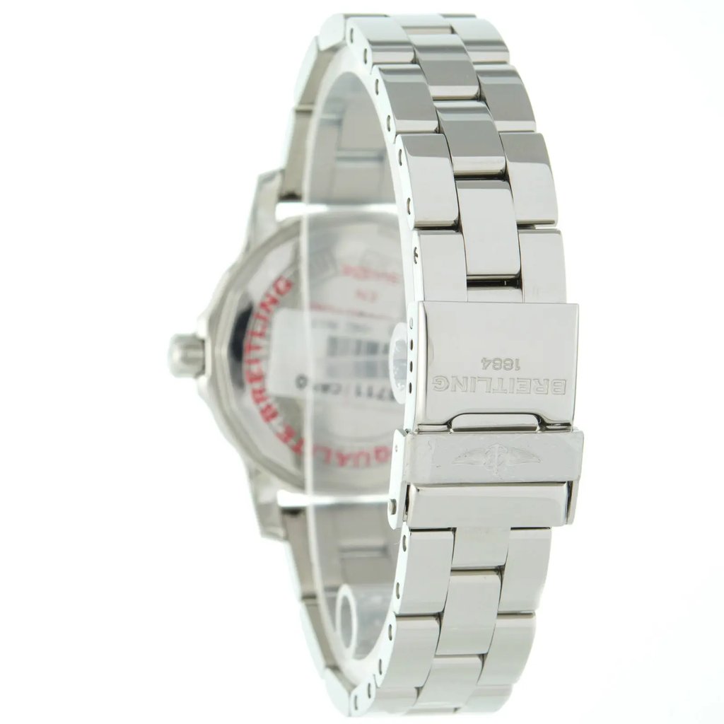 Back View Of {Caseback} Back Case And Closed Stainless Steel Band Of Breitling A77387 Watch Pre Owned Condition