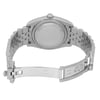 An image of a pre-owned wristwatch, captured from the back view with an open clasp. The watch is positioned at a slight angle, showcasing the stainless steel bracelet and the smooth, circular case back. The focus is on the bracelet's links and the clasp's inner engraving, taken from a close distance for detailed visibility.