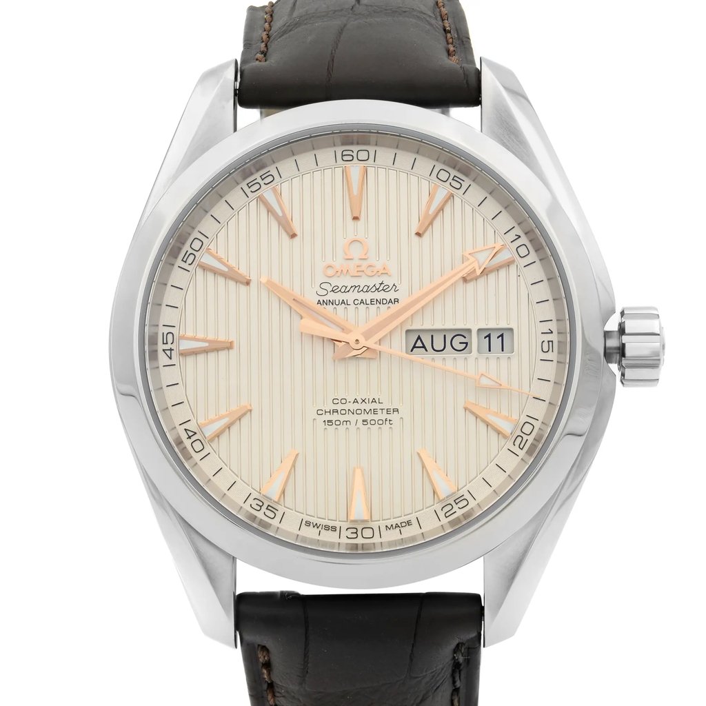 Up Close Front Facing Picture Of OMEGA 231.13.39.22.02.001 Stainless Steel Watch Unworn Condition
