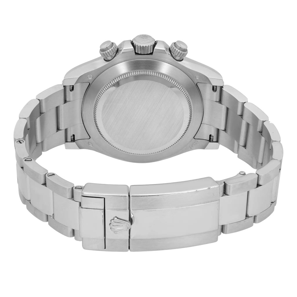 Back View Of Solid Back Case And Closed Platinum Band Of Rolex 116506-0001 Watch Pre Owned Condition