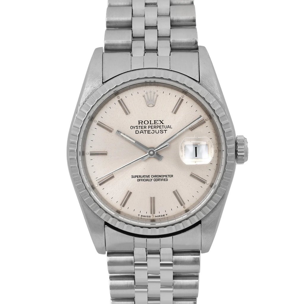 Up Close Front Facing Picture Of Rolex 16220 Stainless Steel Watch Pre Owned Condition