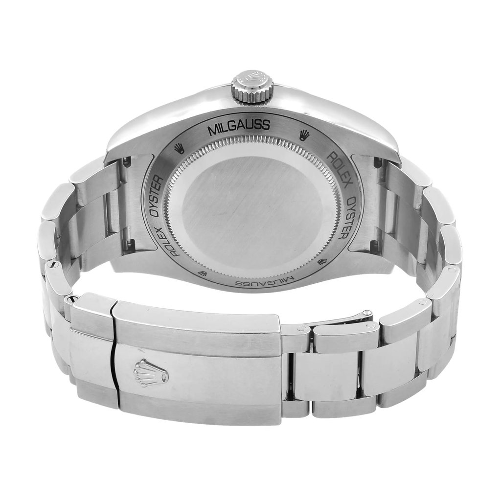 Back View Of {Caseback} Back Case And Closed Stainless Steel Band Of Rolex 116400GV Watch Pre Owned Condition
