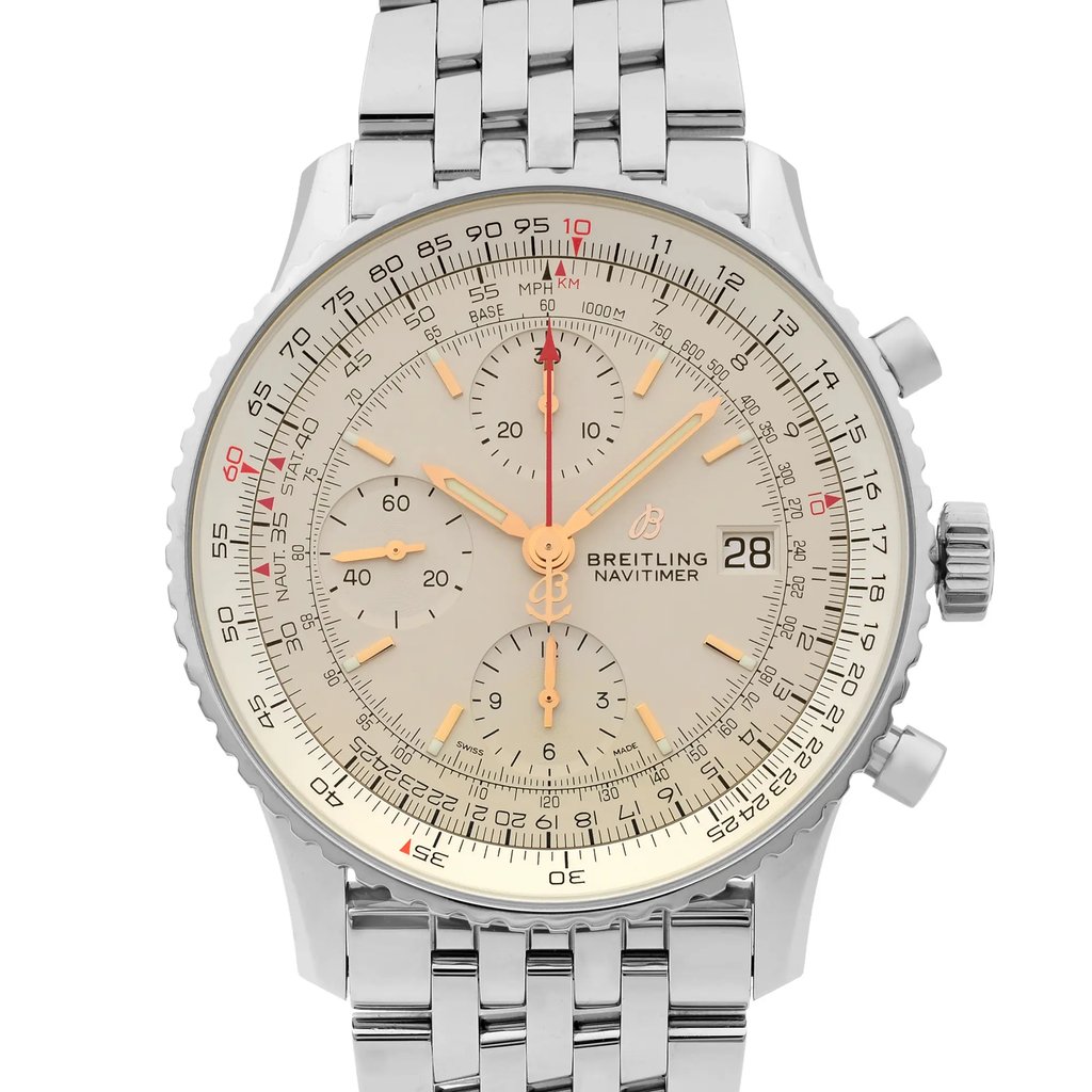 Up Close Front Facing Picture Of Breitling A13324121G1A1 Stainless Steel Watch Pre Owned Condition