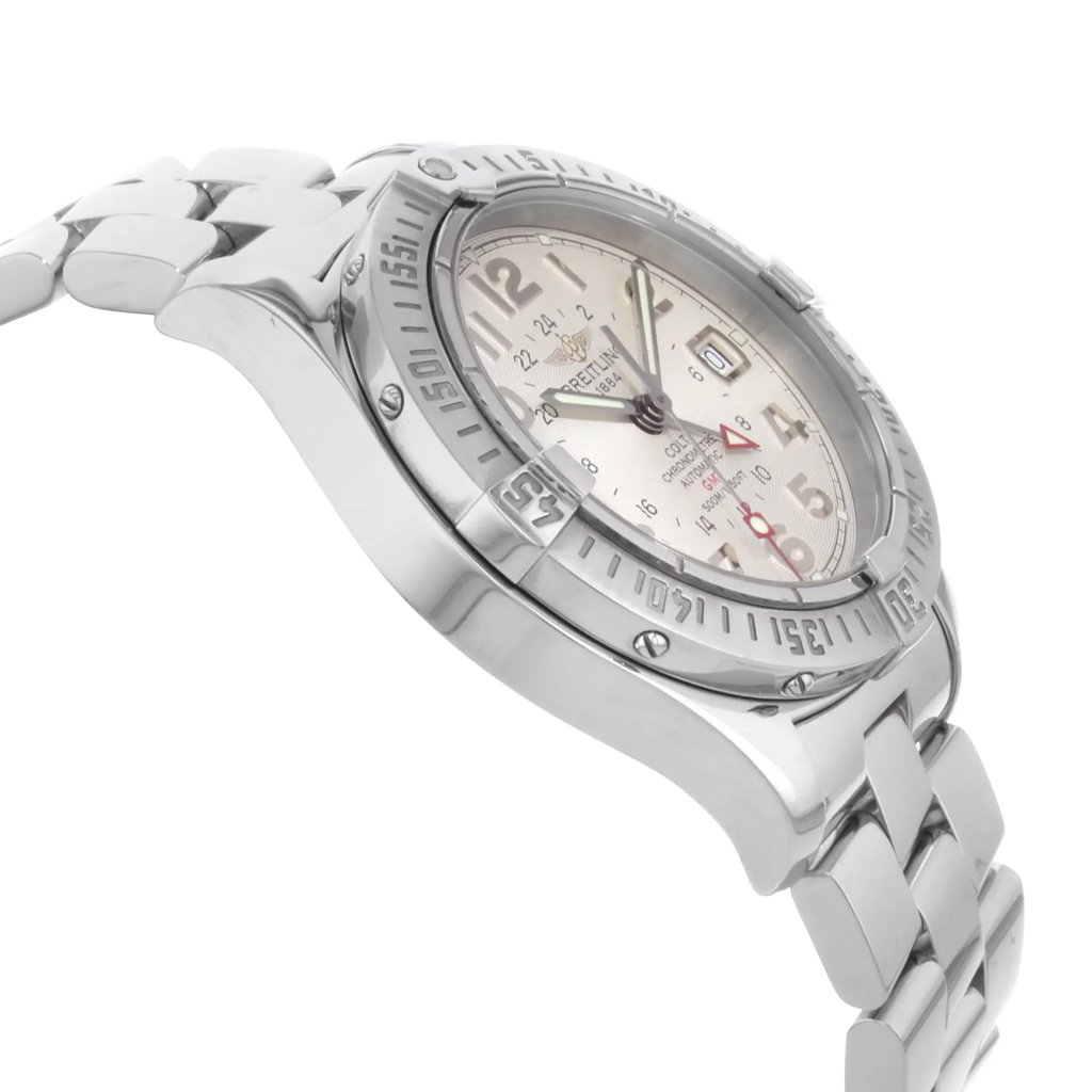 View Of Opposite Crown Facing Side Of Breitling A32350 Stainless Steel Watch Pre Owned Condition