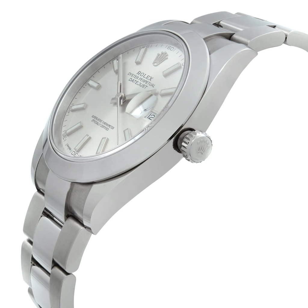 View Of Crown Facing Side Of Rolex 126300-0003 Stainless Steel Watch Unworn Condition