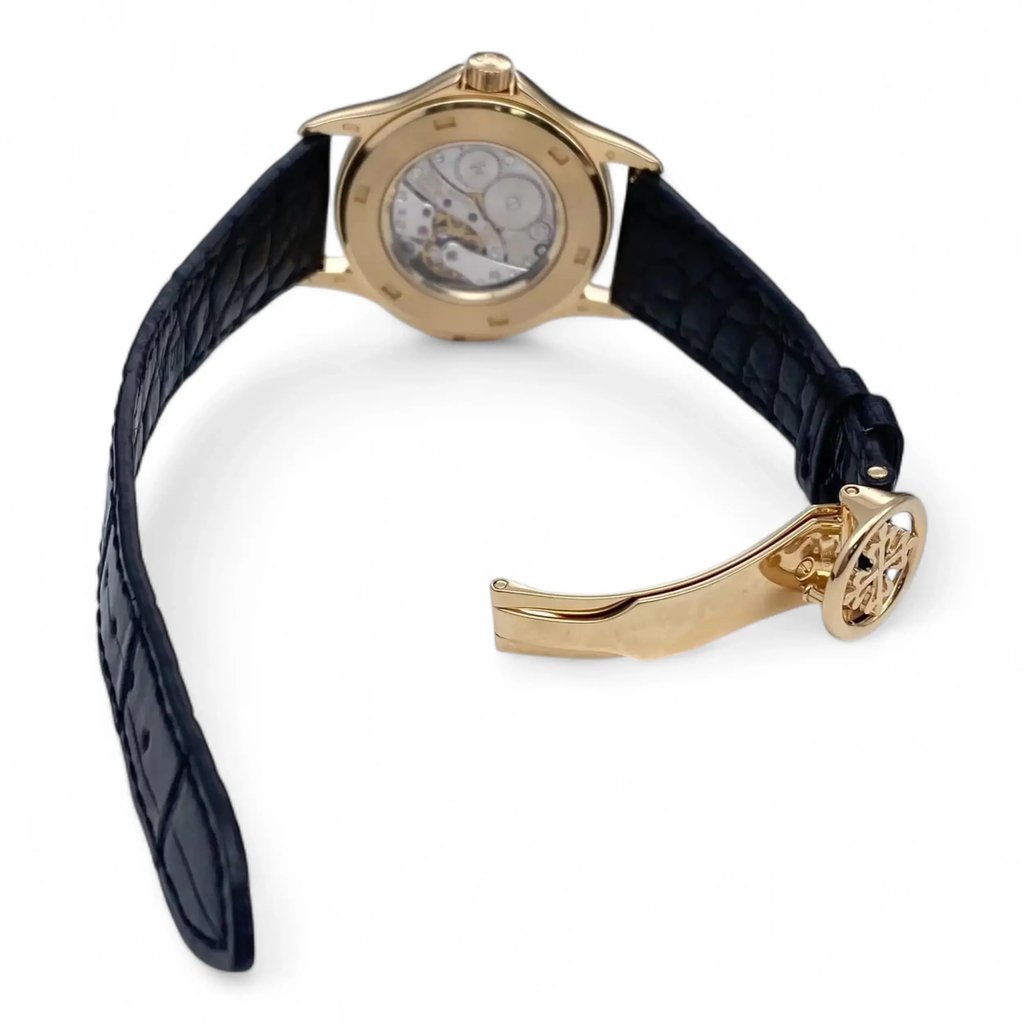 Back View Of Exhibition Back Case And Open Leather Band Of Patek Philippe 5134J Watch Pre Owned Condition