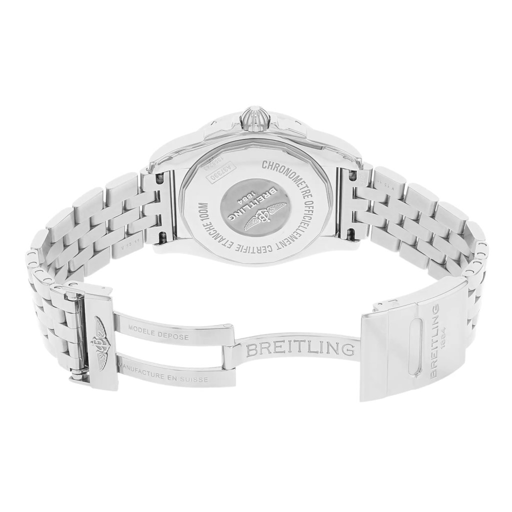 Back View Of {Caseback} Back Case And Open Stainless Steel Band Of Breitling A3733011/G706-SS Watch Display Model Condition