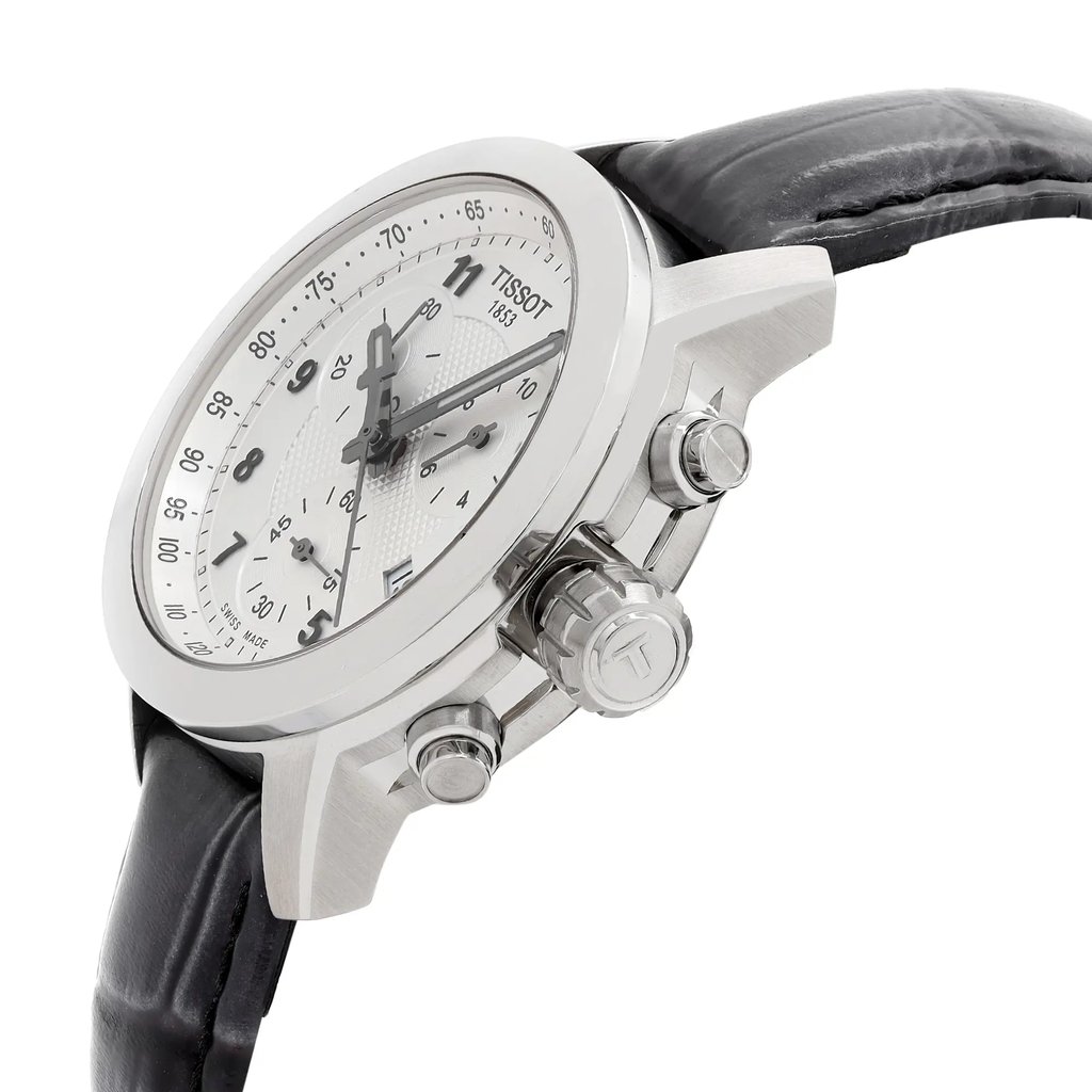 An image of a Wristwatch by Tissot. This New With Defects item is designed for Women, featuring a Dress/Formal style. It has a Quartz movement and an Analog display with a Silver dial color. The indices include 12-Hour Dial,Arabic Numerals. The band is made of Leather and the case is made of Stainless Steel. The watch has a Round shape with a case size of 35 mm and a case thickness of 12 mm.